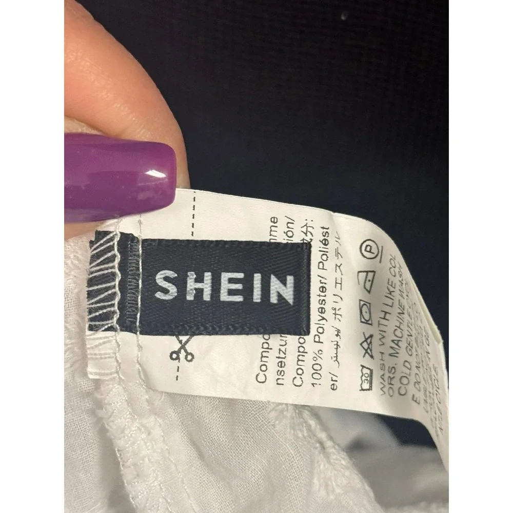 Shein White Eyelet Halter Mini Dress Floral Embroidered Keyhole Back XL EU 44 US - Picture 7 of 7